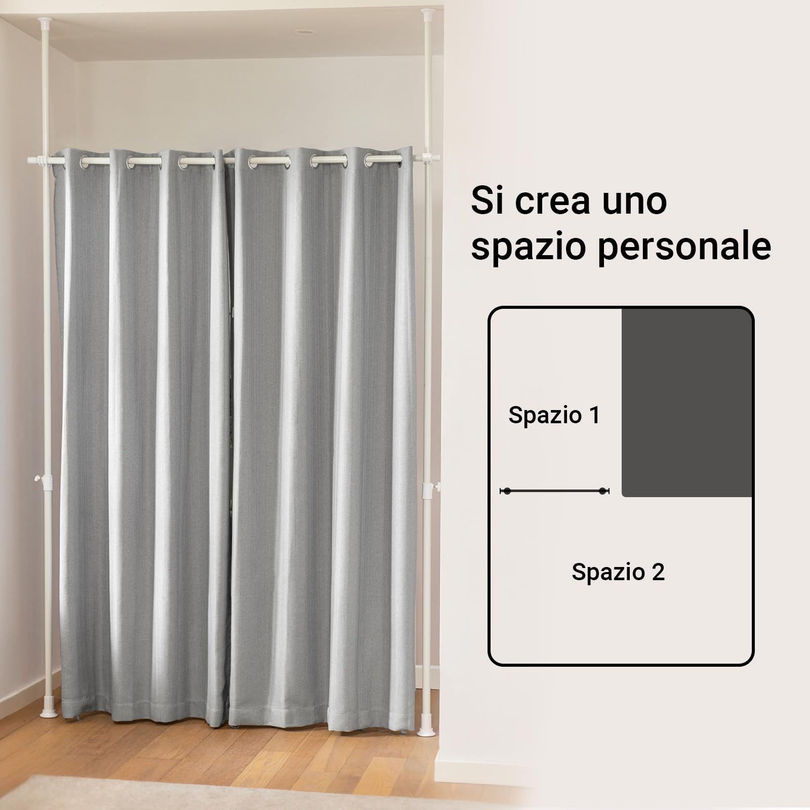 SoBuy Divisorio regolabile con tende oscuranti | Separatore ambienti con aste metalliche per camera e soggiorno, grigio chiaro KLS12-HG
