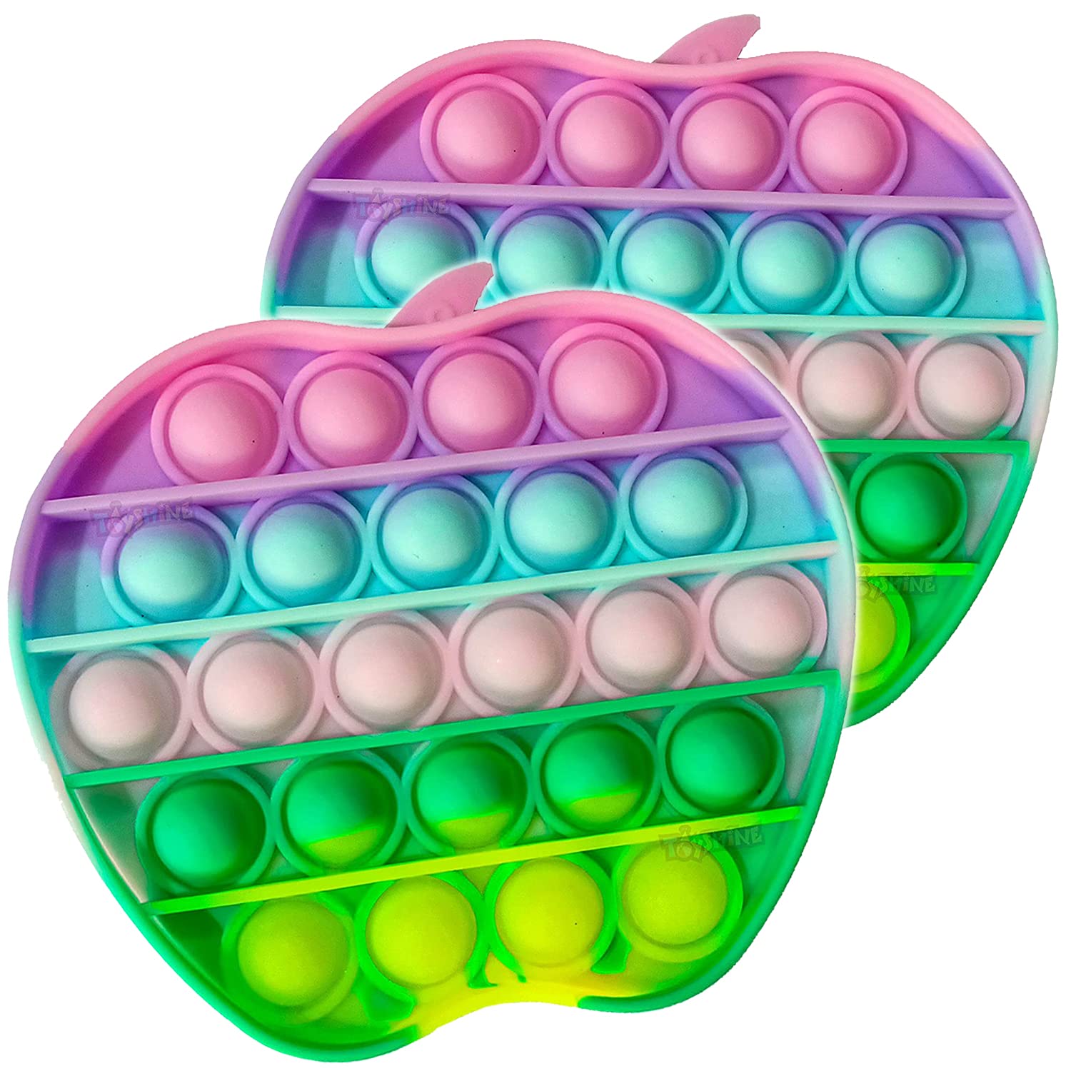 Toyshine Pack of 2- Apple - Fidget Popping Sounds Toy, BPA Free Silicone, Push Bubbles Toy for Autism Stress Reliever, Sensory Toy- Pastel Colors Pop It Toy