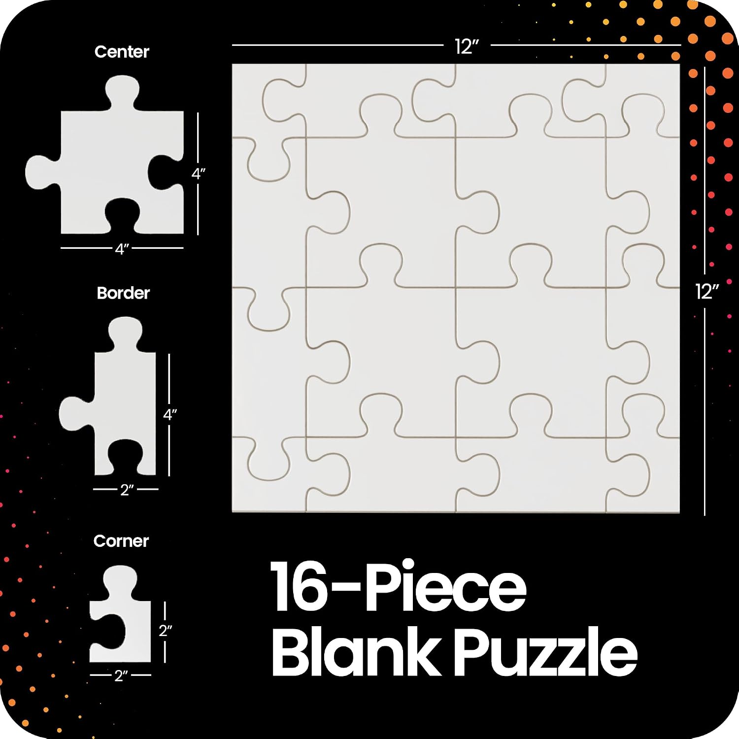 Hygloss Junior Community Puzzle – Award-Winning Design – 16 Piece Blank Puzzle to Write and Draw On – Universal Interlocking Pieces, 12" x 12" Layout – Toddler Arts & Crafts, Kids Group Activity Ideas