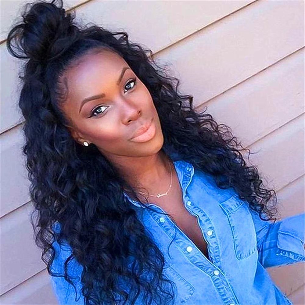 N.L.W. Brazilian virgin human hair full lace wigs for black women Natural black color Curly human hair wigs with baby hair 10 inches