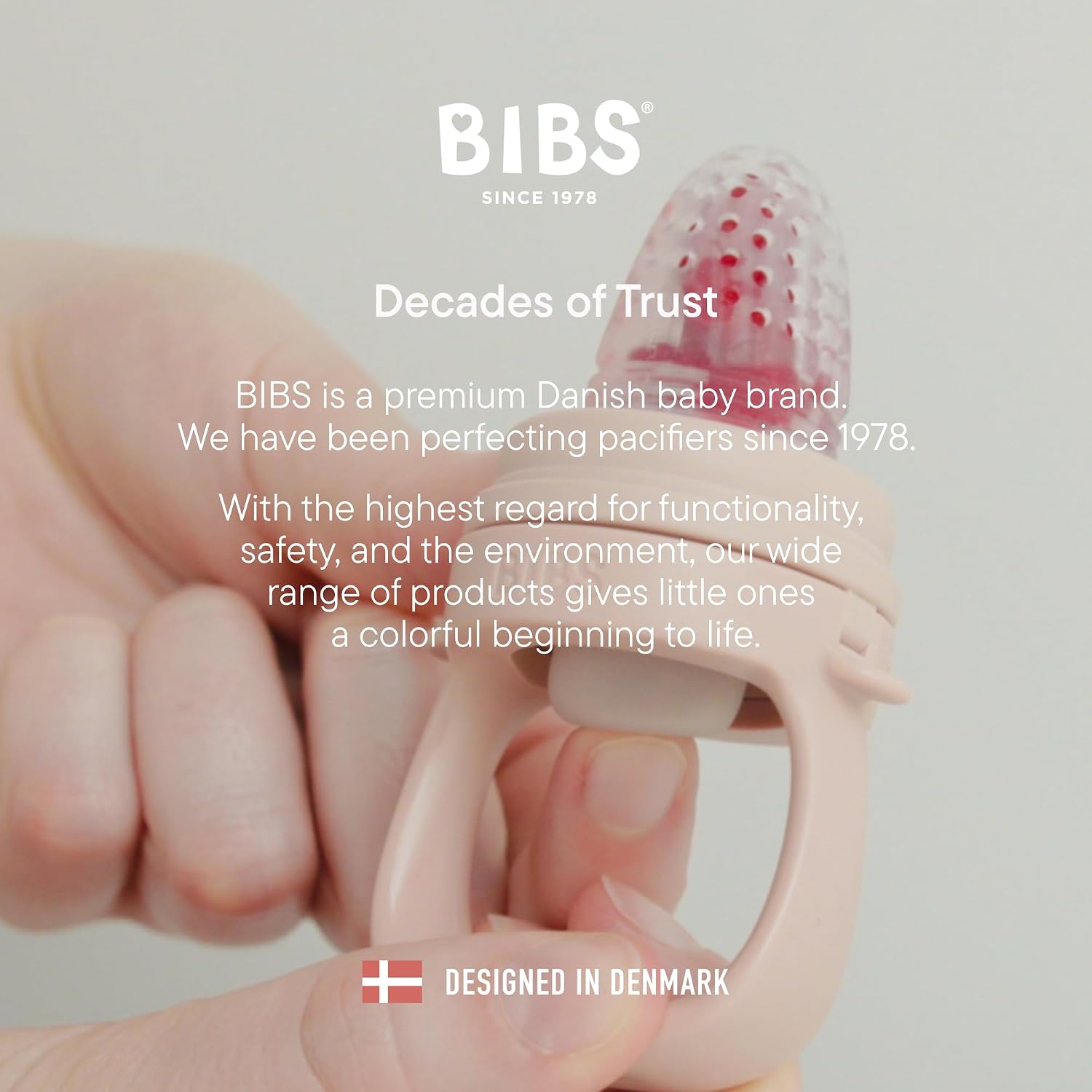 BIBS Baby Feeder with 2 Silicone Nipples, Compatible with Freezer Tray, Easy-Grip, BPA-Free - Ideal for Teething & Self-Feeding, 4+ Months - Blush
