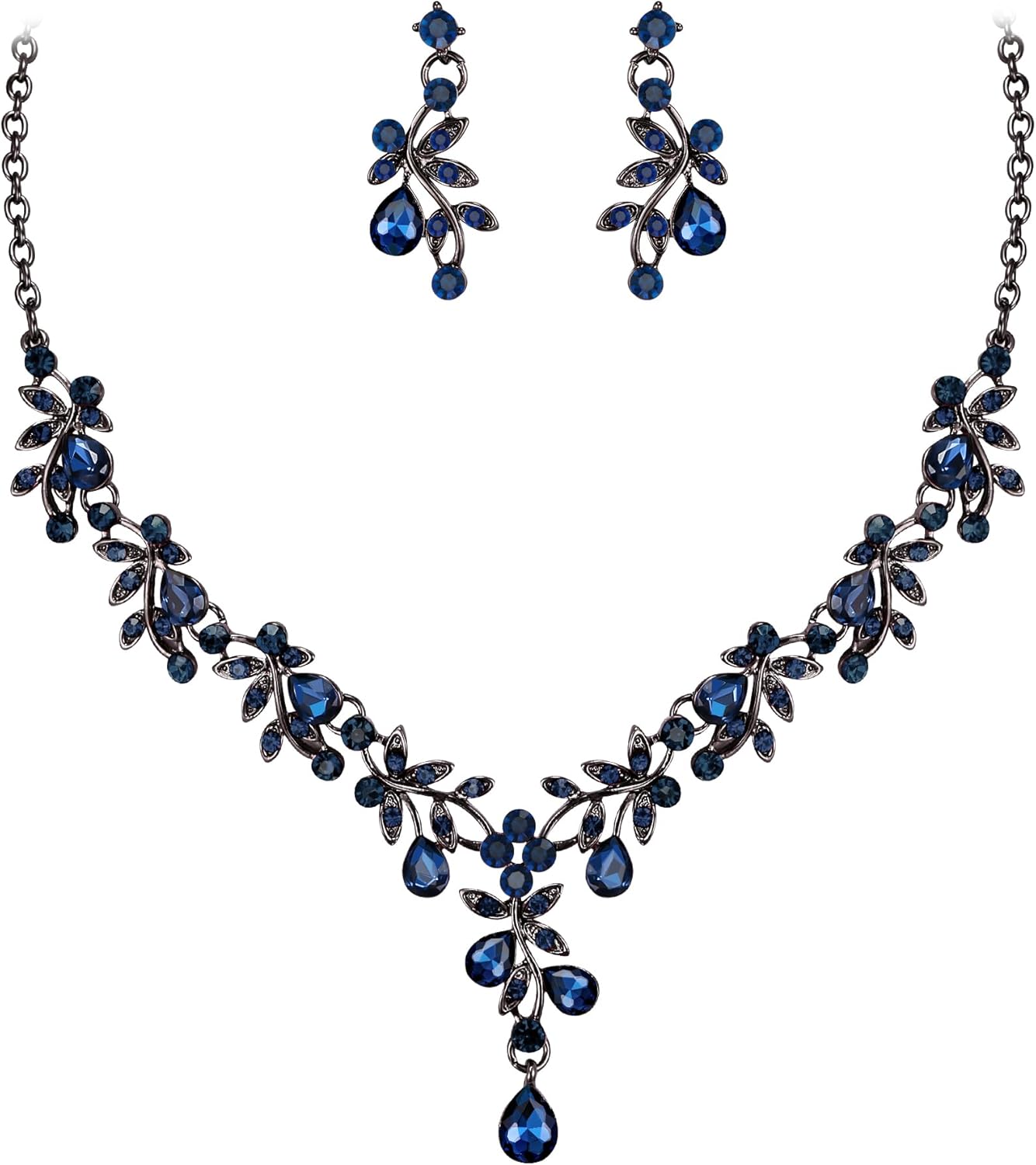 Crysdue Wedding Prom Jewelry Set for Women Bridal, Stunning Leaf Crystal Cluster Statement Necklace Dangle Earrings Set