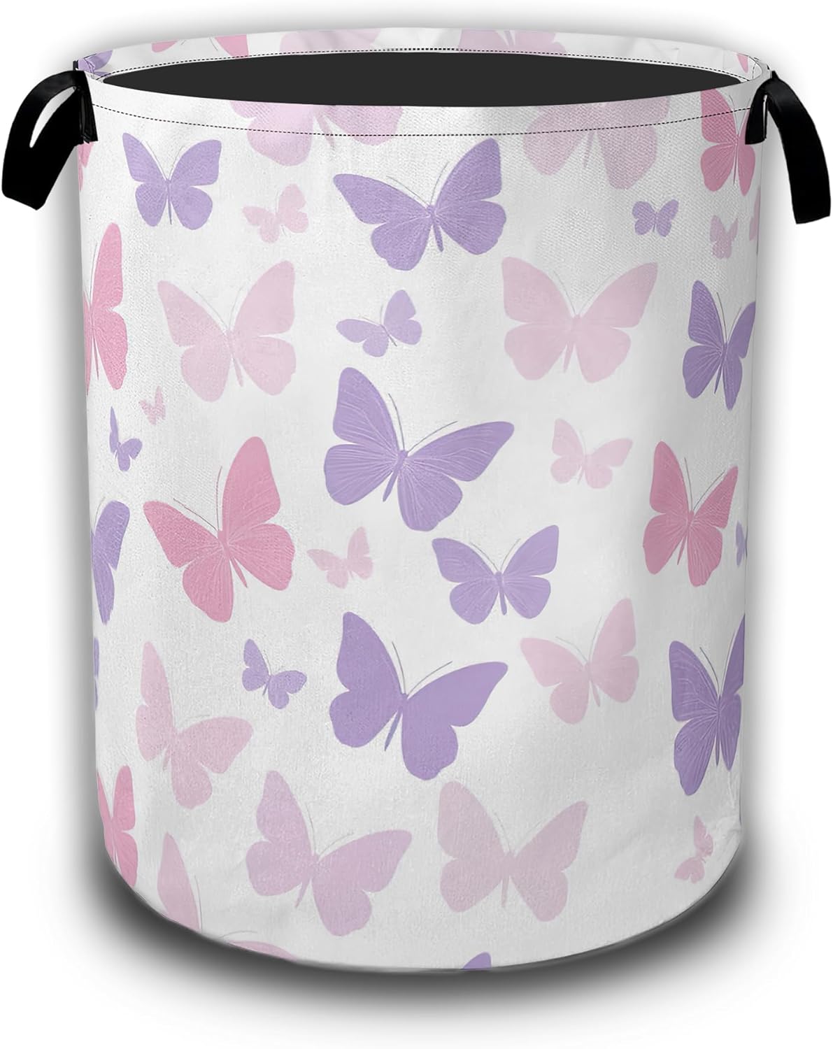 Butterfly Laundry Basket,Waterproof Foldable Pink Purple Butterflies Laundry Hamper,Dirty Clothes Basket, Linen Bin Storage Organizer Collection 16" x 20.8"