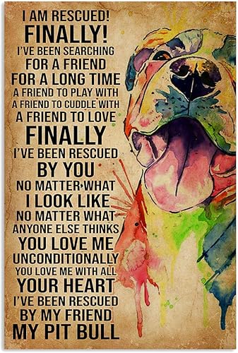 Póster con texto en inglés "Dog Pitbull My Friend I Am Rescued Finally - Póster vintage para hombres y mujeres, póster vintage de metal para