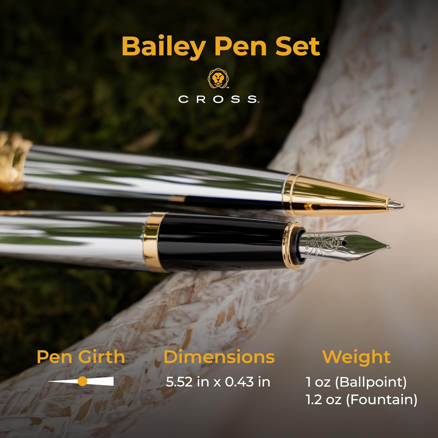 Personalized Cross Bailey Medalist Ballpoint and Fountain Pen Set. Set Includes Twist Ballpoint, Medium Nib Fountain, Starter Ink, Engraving, and Box.