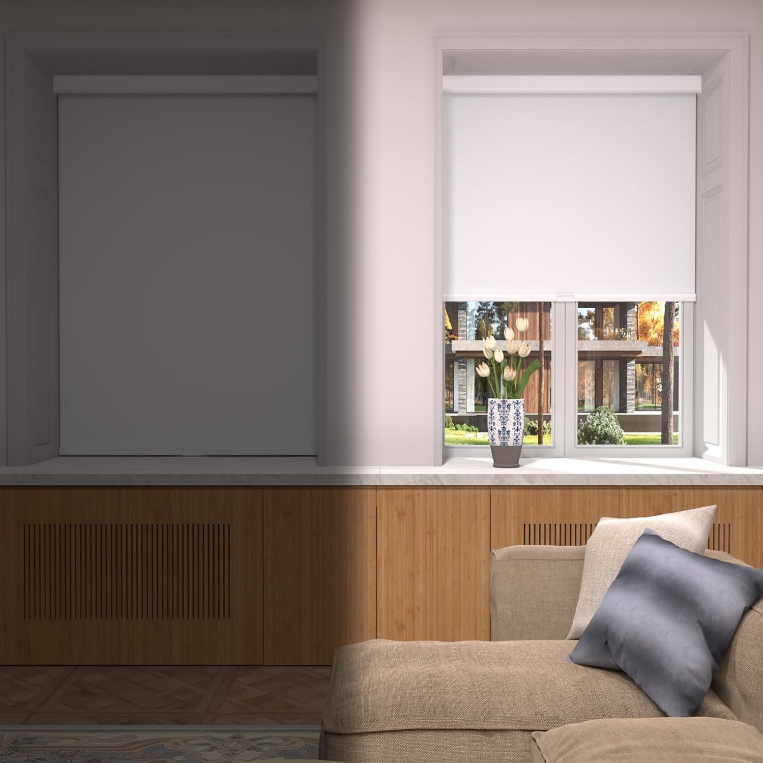 myshade cordless blackout roller shades for windows with valance, thermal insulated uv blocking fabric, cordless window blinds for bedroom & living room, easy install, 23" w x 72" h, white white 23" w x 72" h