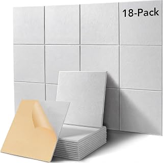 Self-Adhesive Acoustic Panel，18 Pack Sound Proof Foam Panels，12" X 12" X 0.4" High-Density Sound Proof Foam Panels for Walls,Door,Ceiling(White)