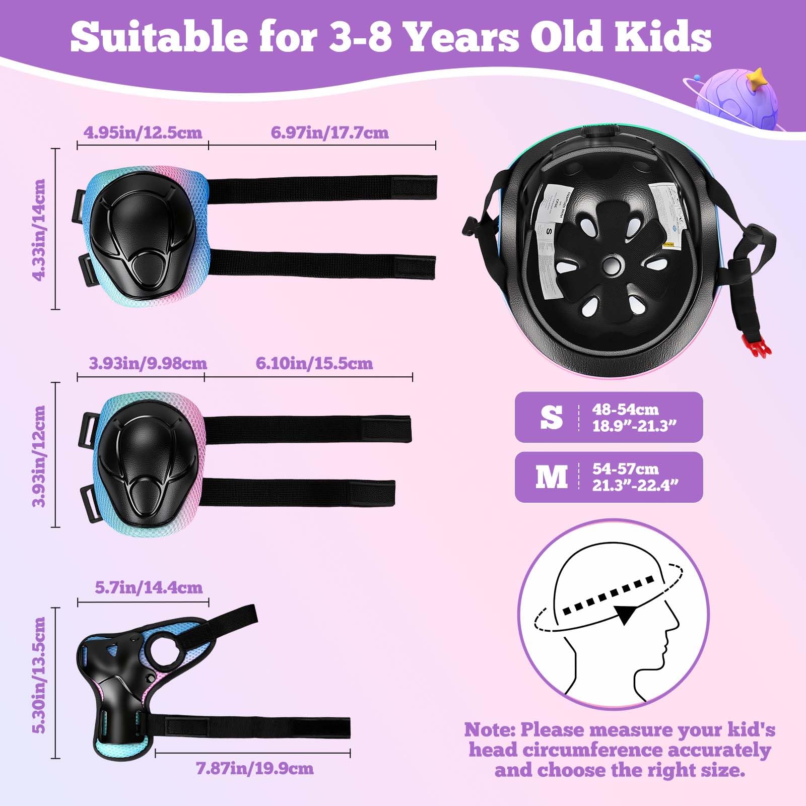 Casque de vélo pour enfants, garçons, filles et adolescents âgés de 3 à 14 ans, y compris coudes, genouillères, poignets, ensemble de protection pour casques pour enfants, vélos, skateboards