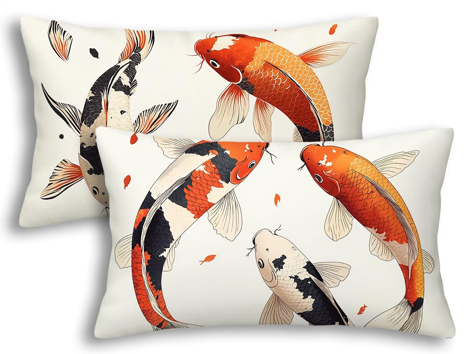 Housse coussin extérieur imperméable 40x80 cm lot de 2 motif carpe koï rectangulaire