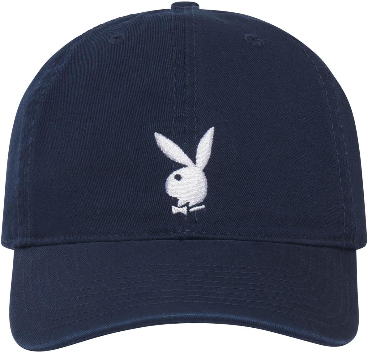 Playboy Adjustable Rabbit Head Logo Hat, Structured Embroidered Baseball Cap, Adjustable Fit