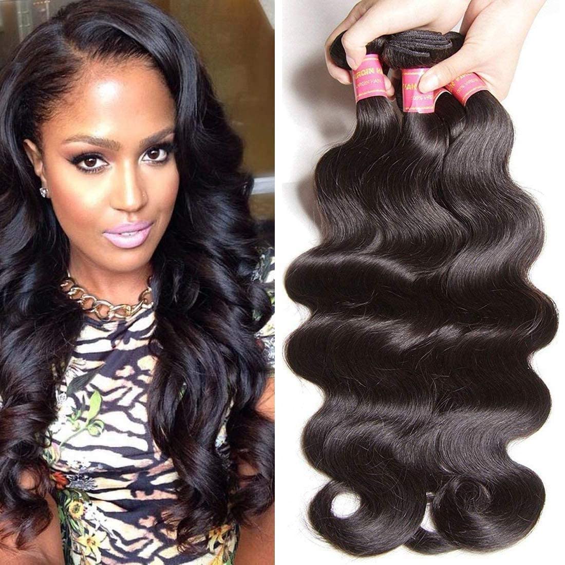 B&F Hair Brazilian Weave Virgin Hair Body Wave Weft 4 Bundles 100% Unprocessed Human Hair Extensions Natural Color (100+/-5g)/pc (18 20 22 24)