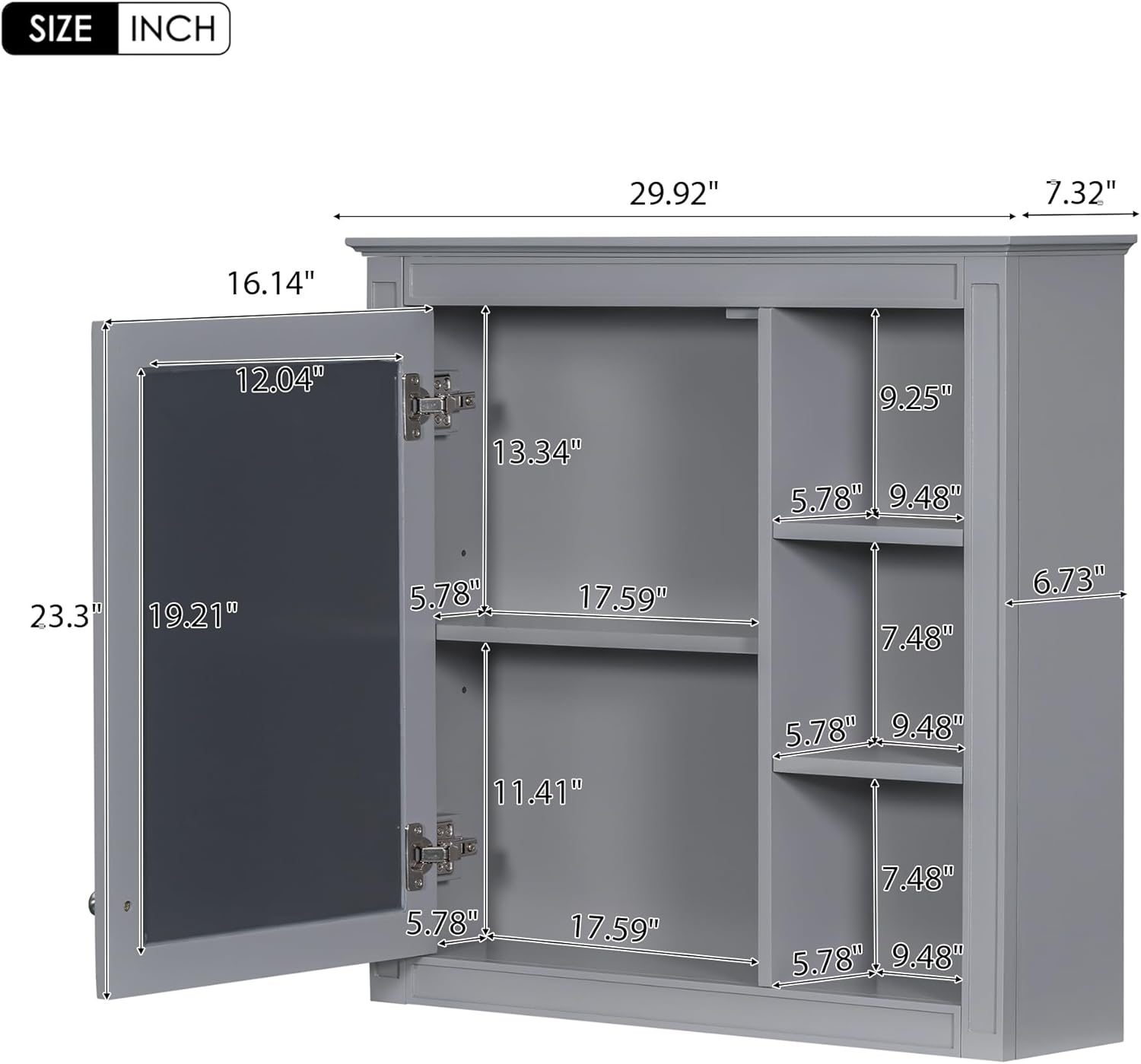Merax Bathroom Medicine Cabinet with Mirror 30x28 Inch, Wall Mount Bathroom Storage Cabinet with 3 Open Shelves, Over Toilet Storage Cabinet Organizer, Small Mirrored Bath-Room Wall Cabinet, Grey
