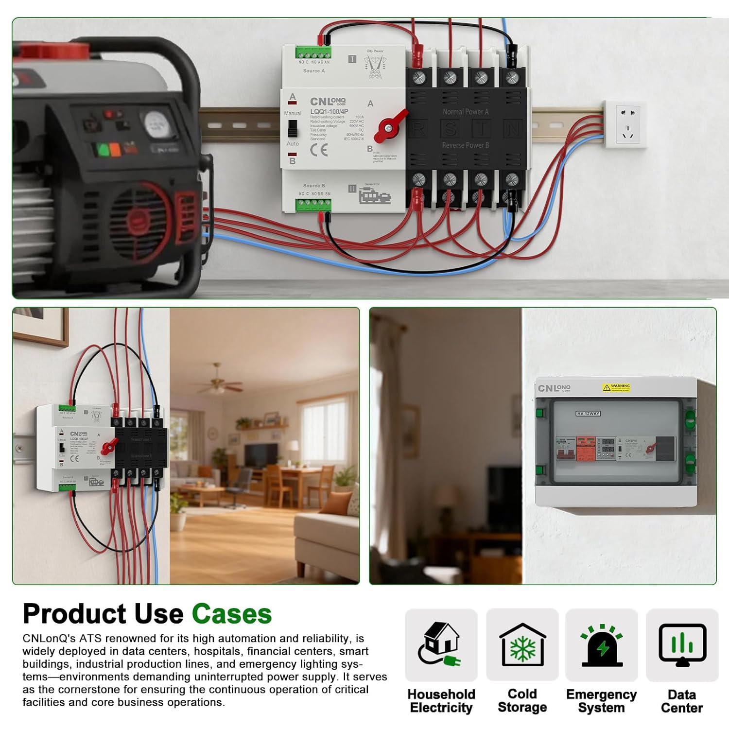 AC110V/120V 100Amp Automatic/Manual Transfer Switch 4P 50/60Hz, 4Poles Mini ATS Auto Dual Power Switch Automatic Changeover Fast Transfer for Home Generator, Soalr, Rv and Lv Power