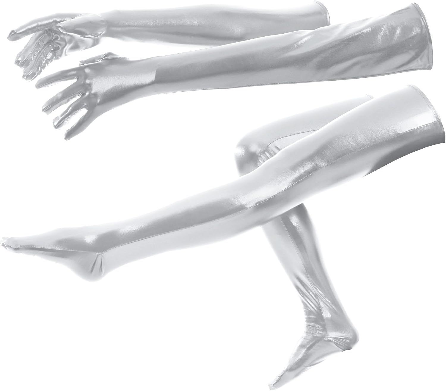 Sheface Metallic Wet Look Tight Gloves and Stockings Suits