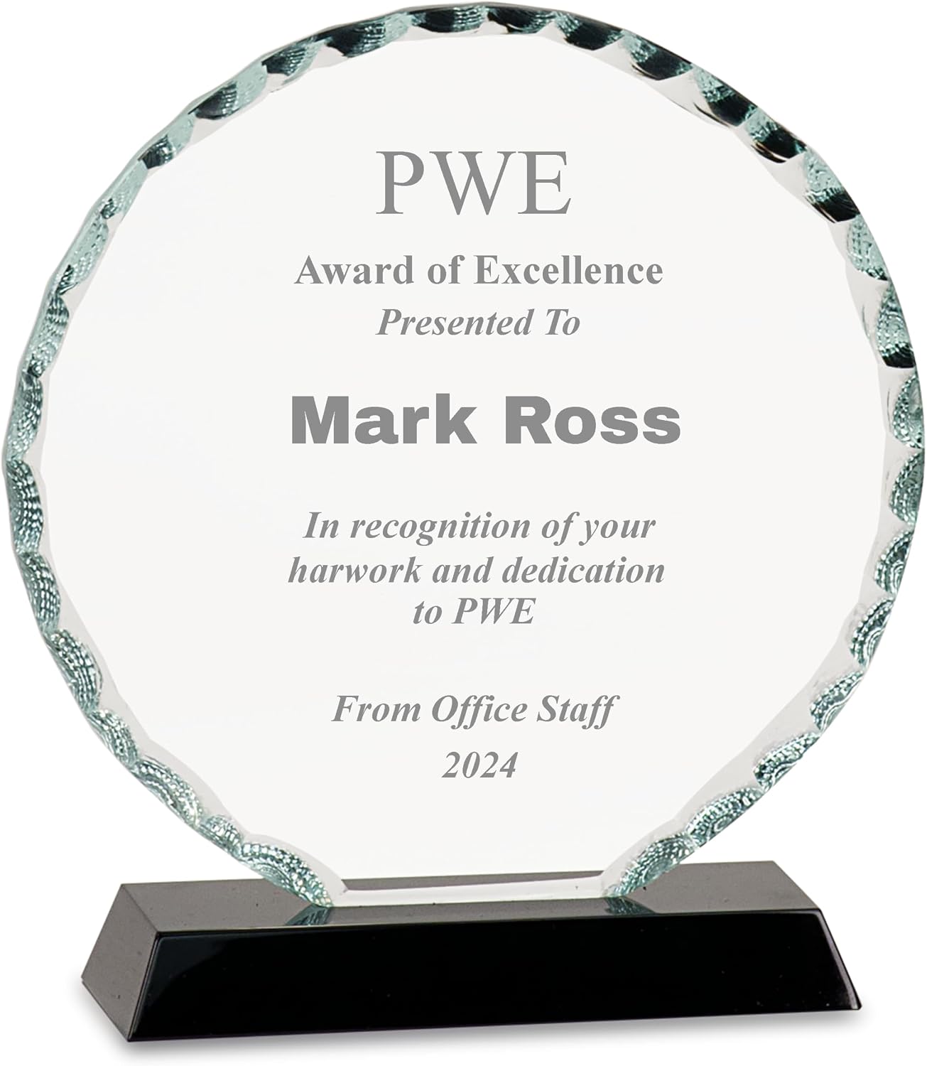 PW Engraving Round Glass Plaque Award, Personalized Glass Award, Engraved Glass Trophy, Achievement Award, Corporate Award, Employee Recognition, Glass Trophy Award, Retirement Award