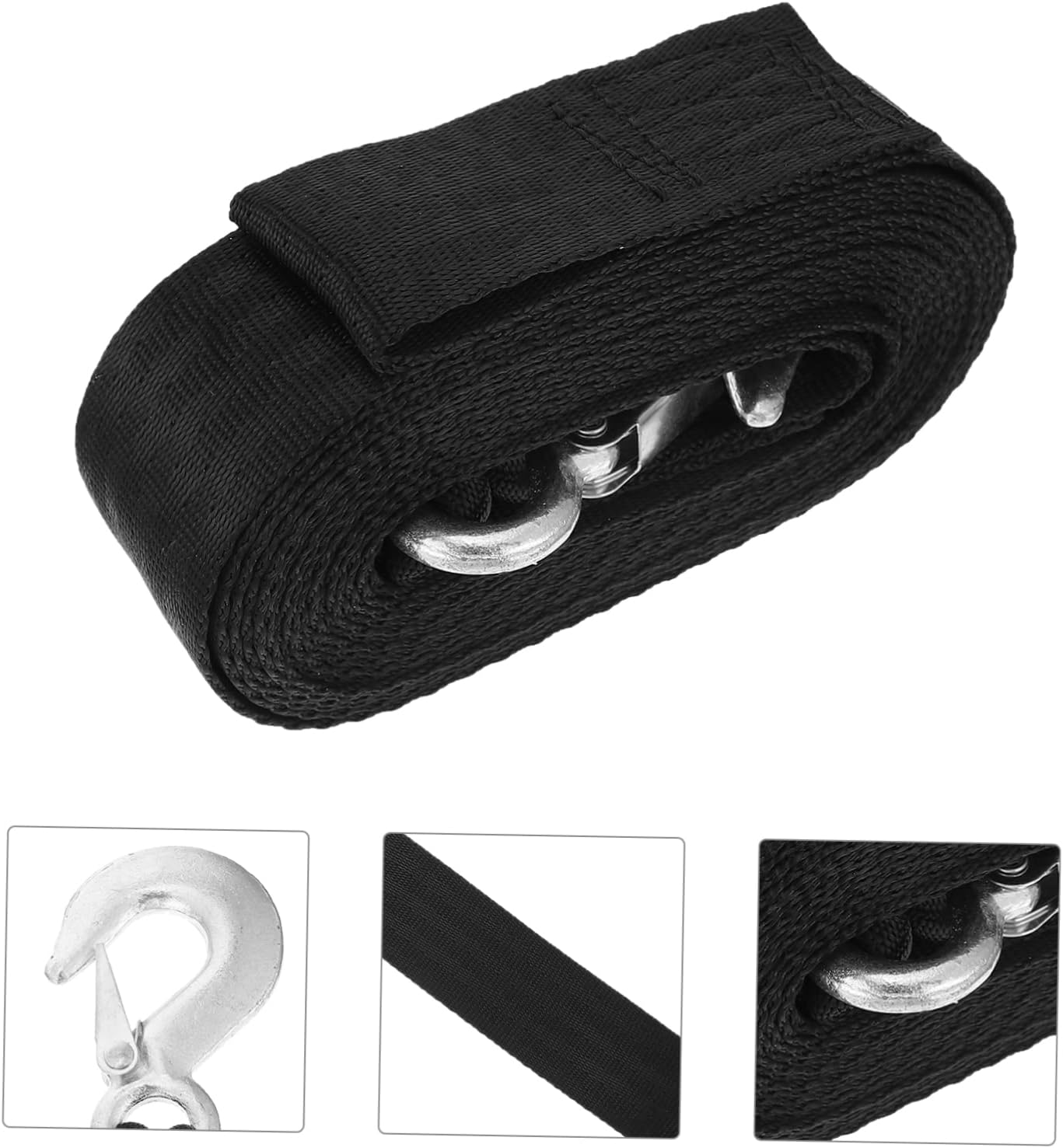 ULTECHNOVO 1pc Manual Winch Strap Hook Polyester Towing Belt for Trailers Boats Vehicles Emergency Recovery Rope Buckle