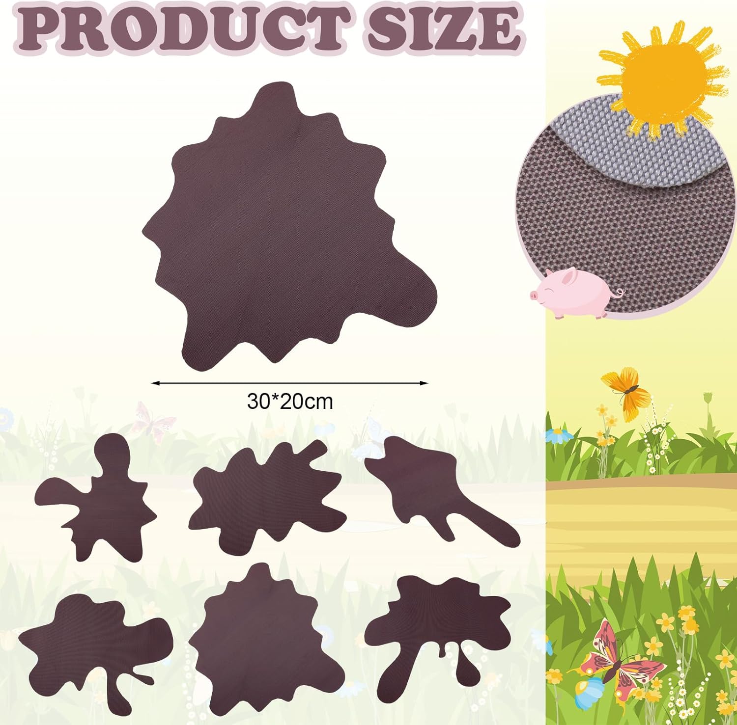 Preboun 6 Pcs 11.8 x 7.8 Inches Cartoon Pig Theme Birthday Party Decorations, Puddle Pattern Rug Placemat Table Decor for Cartoon Piggy Theme Birthday Party Supplies Decorations - Image 2