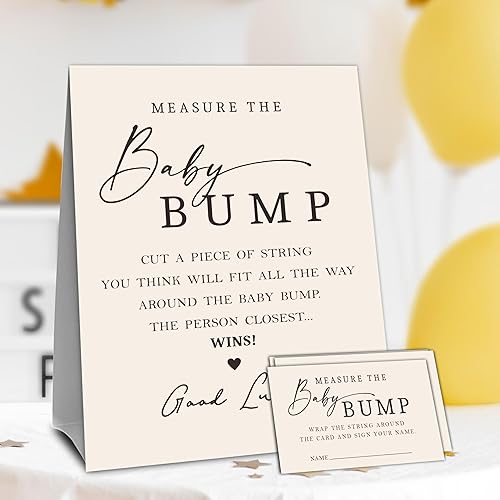 Miniatura 3 de Baby Shower color beige mide la protuberancia, mide el vientre de mamá - 1 letrero de pie y 50 boletos - Revelación de género, baby shower,