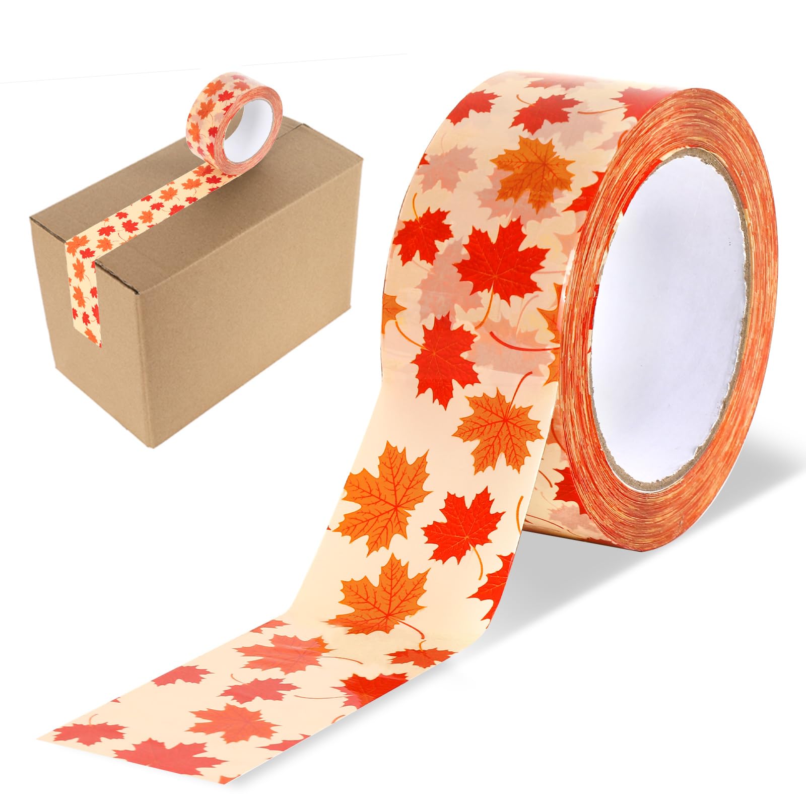 Whaline Fall Maple Leaves Decorative Packing Tape 100 Yard Gift Boxes Wrapping Tape for Autumn Thanksgiving DIY Art Craft Small Business Sealing Boxes