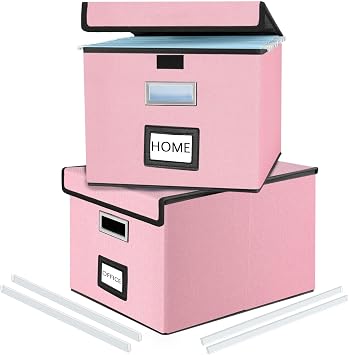 Collapsible File Storage Organizer Boxes with Lids, Linen Document Storage, Universal Hanging Filing Organization Boxes for Letter/Legal, Decorative Office/Home File Bins - Boxes Only2 Pack