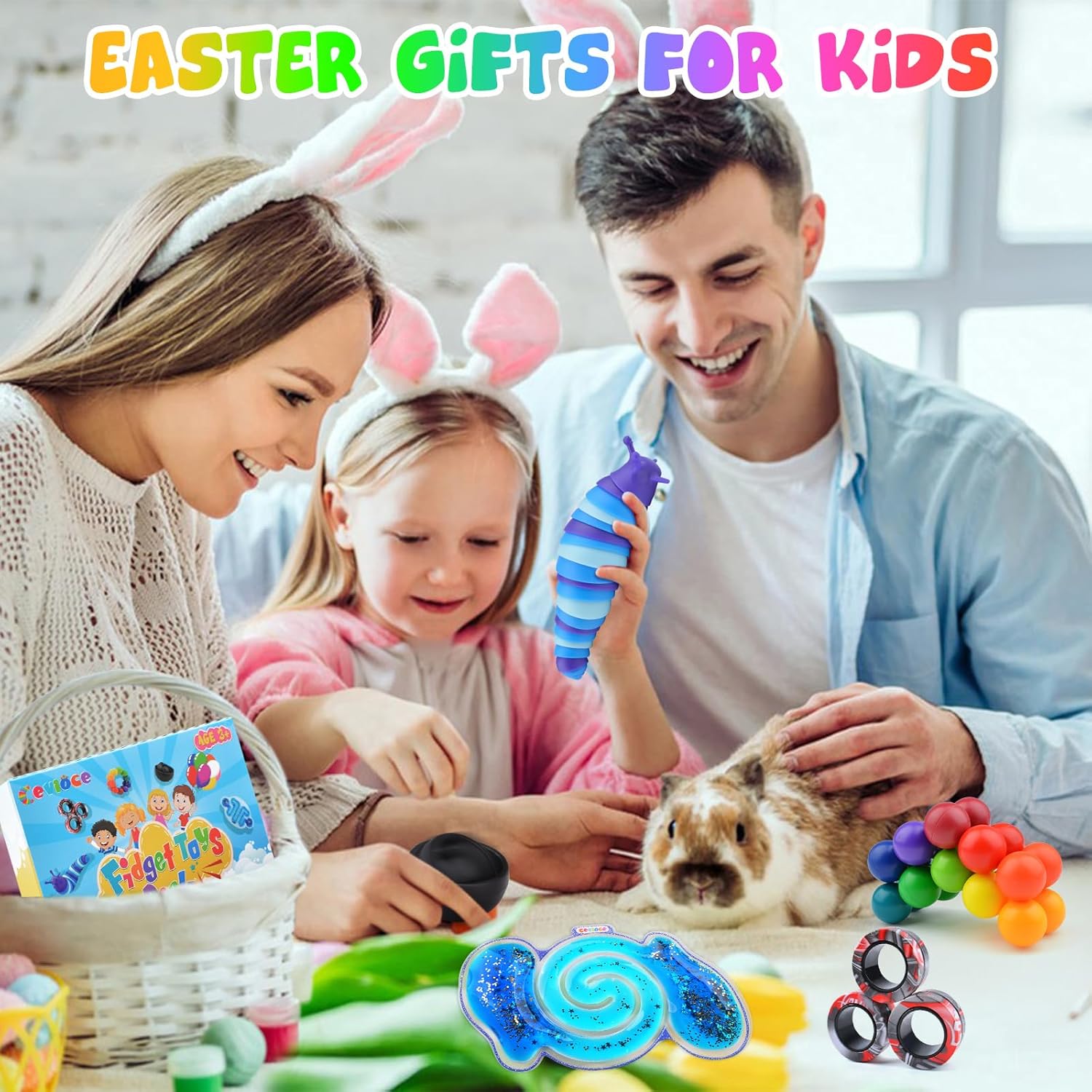 Cevioce 5Pcs Fidget Toys Adults Pack,Easter Basket Stuffers for Teens Boys Girls,Autism Sensory Toys with Fidget Spinner Slug Magnetic Rings,Squishy Fidget Toys ADHD Stress Relief