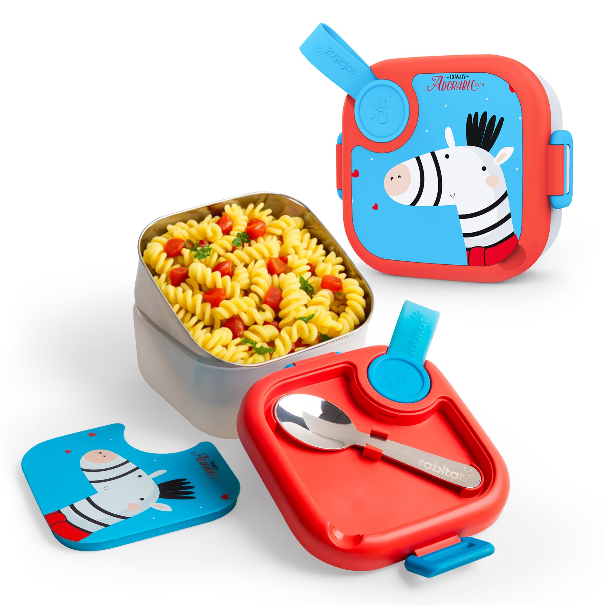 rabitat Lunchmate Mini Stainless Steel Lunch Box for Kids 500ml- Right-Sized Single-Portion Tiffin for School | Built-in Spoon, BPA-Free, Leak-Resistant | 2 Year Brand Warranty | Totally Adorable