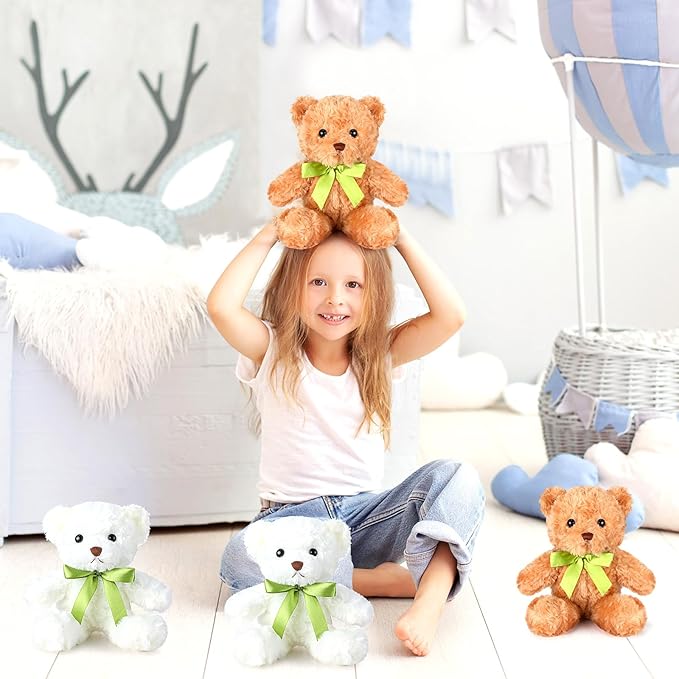 12 Osos de Peluche Suaves 10 Pulgadas con Lazo Verde para Fiestas miniatura 5