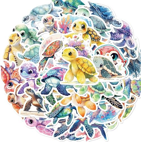 Miniatura 7 de Lindas calcomanías de animales de tortuga marina para niños, 50 unidades, coloridos animales marinos, impermeables, calcomanías de vinilo para