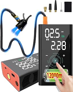 12000mAh Akku Luftpumpe Auto, 4X Schneller Mini Kompressor, 150PSI Fahrradpumpe Alle Ventile, Elektrische Luftpumpe Klein Mit Manometer/Lampe/Typ C, Für Motorrad/Fahrrad/Fußball