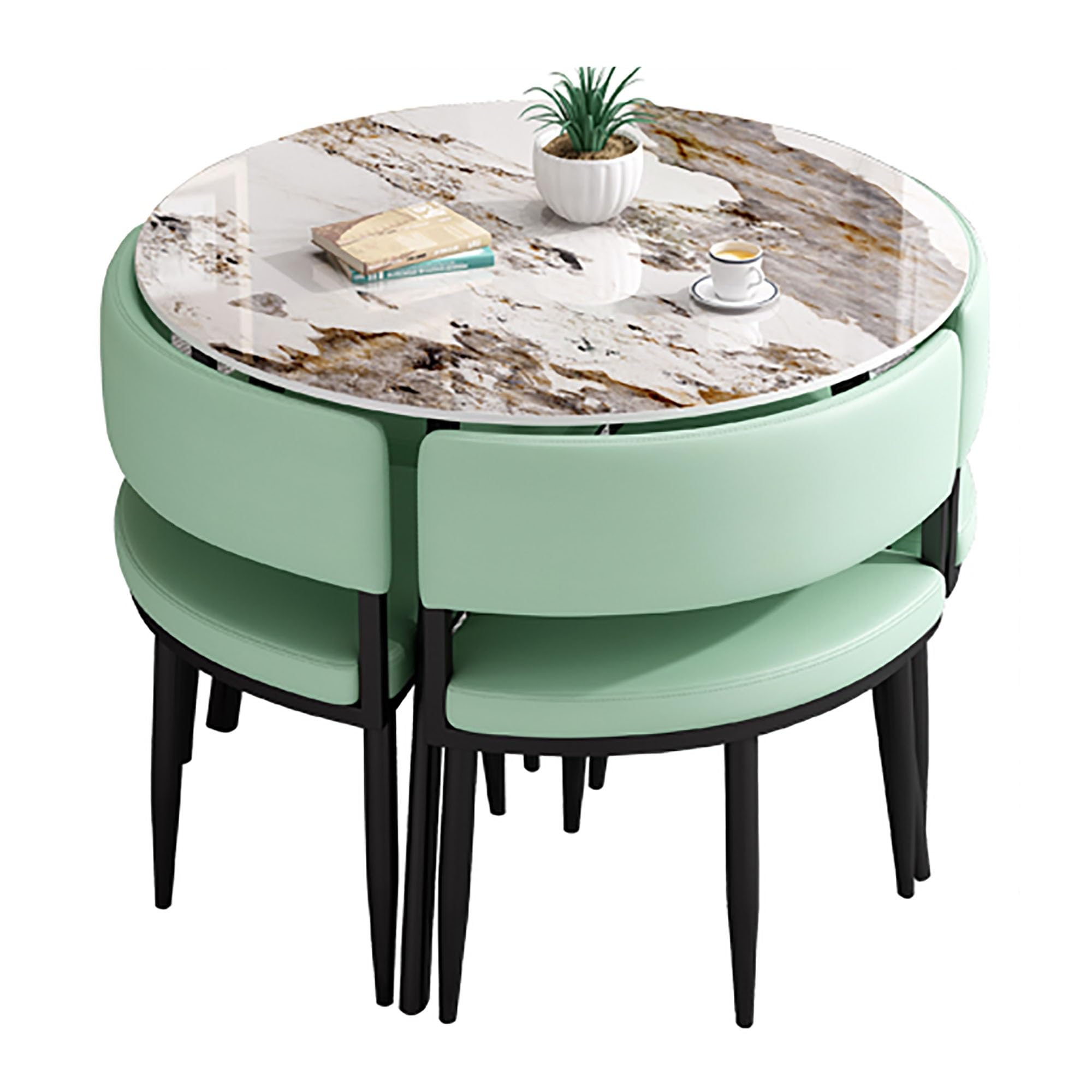 WOTZOV Contemporary 5 Piece Dining Set With Square/Round Table And 4 Chairs Ideal For Small Spaces,Round c 80cm/31.5in