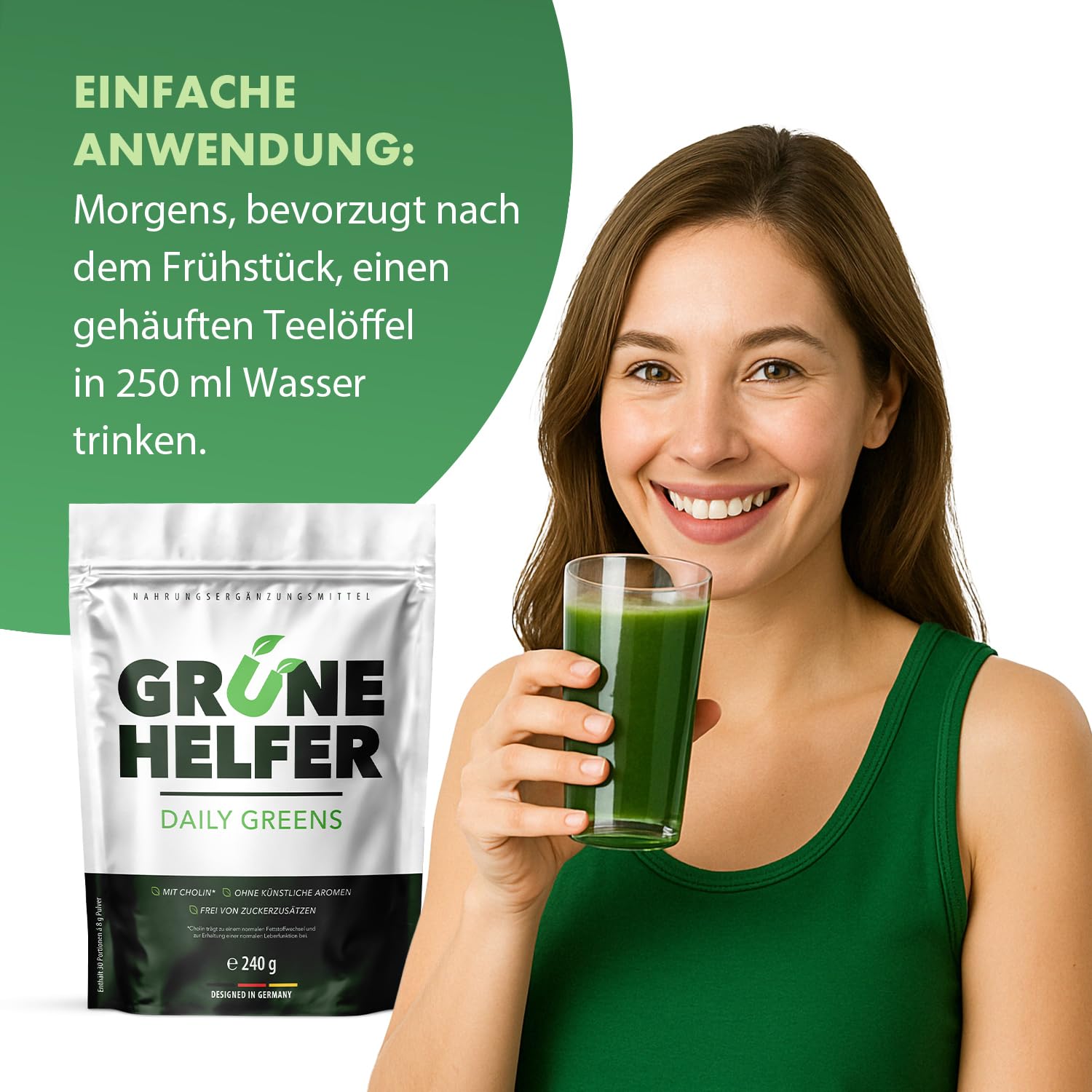 Grüne Helfer Pulver | mit Pflanzenstoffen und Cholin | natürliches Pflanzenpulver | 240 g Inhalt