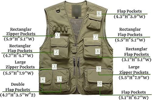 Miniatura 4 de Lilychan Mens Utility Casual Fishing Vests Outdoor Work Vest Multi Pockets Cargo Vest Travel Hunting Camping Outerwear
