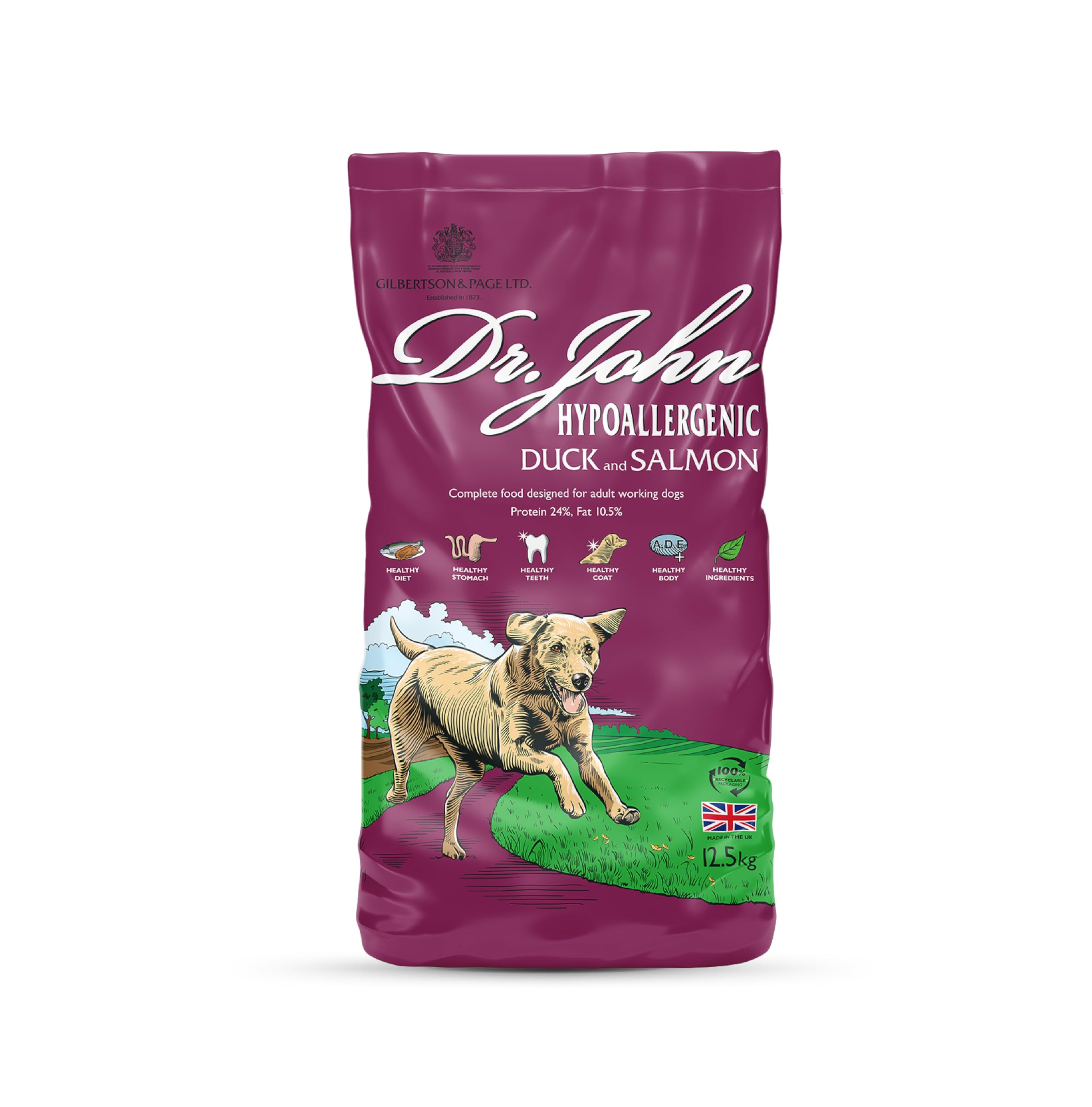 Dr John Hypoallergenic Duck & Salmon 12.5Kg - Dr. John Hypoallergenic Duck and salmon recipe is a hypoallergenic recipe made without added wheat and any form of chicken (including chicken fat)