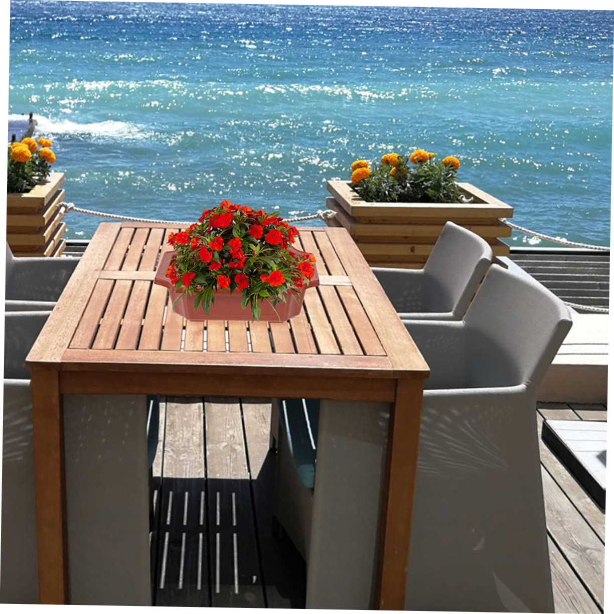ABOOFAN Lot De 5 Pots De Fleurs en Plastique avec Trous De Drainage pour Succulentes, Jardinière Rectangulaire 34,5x24,5x10 Cm, Décoration Balcon Intérieur Et Extérieur