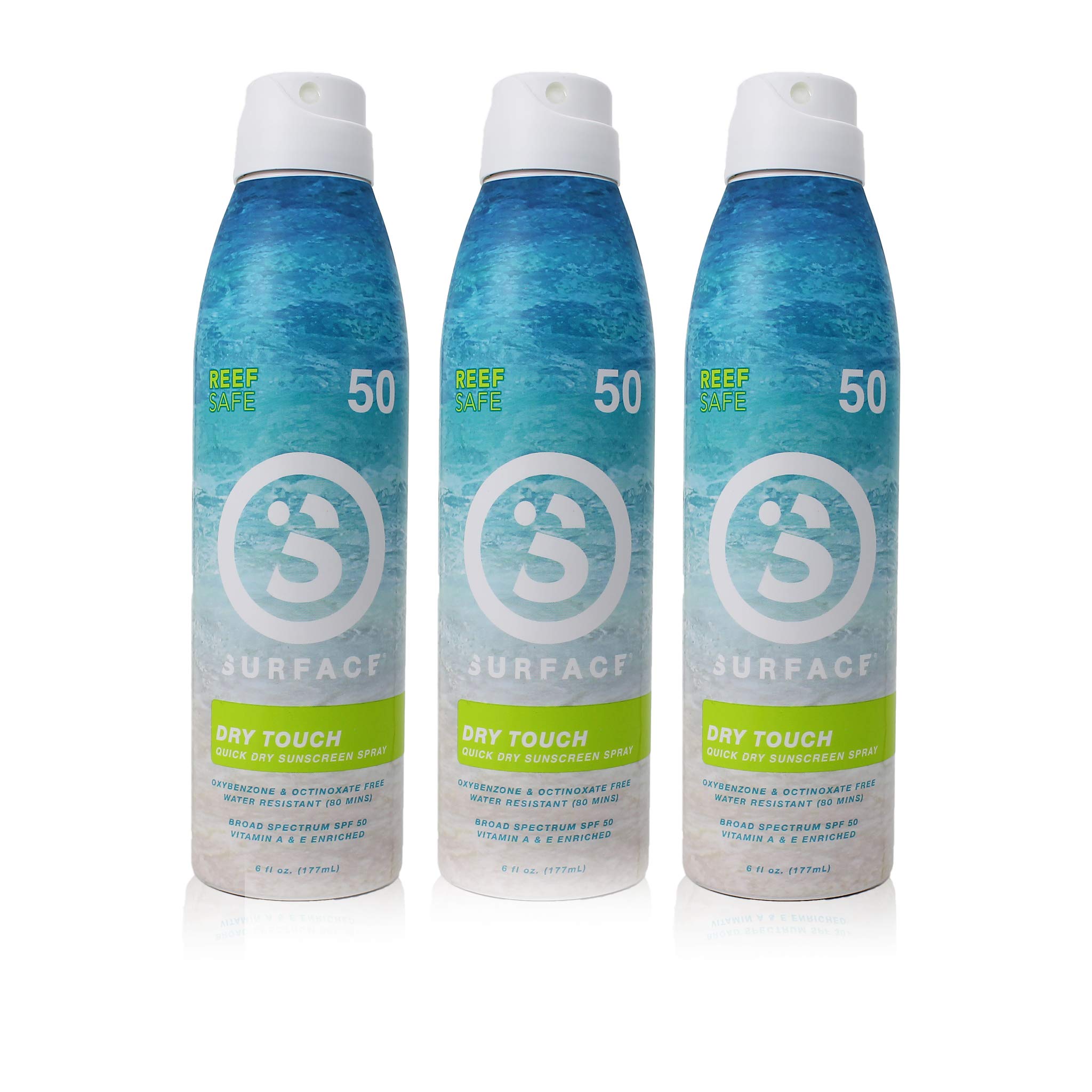 Surface Dry Touch Spray Sunscreen, Water Resistant, UVA/UVB Broad Spectrum, Fast Drying Protection, PABA Free - 6oz - SPF 50-3 PACK