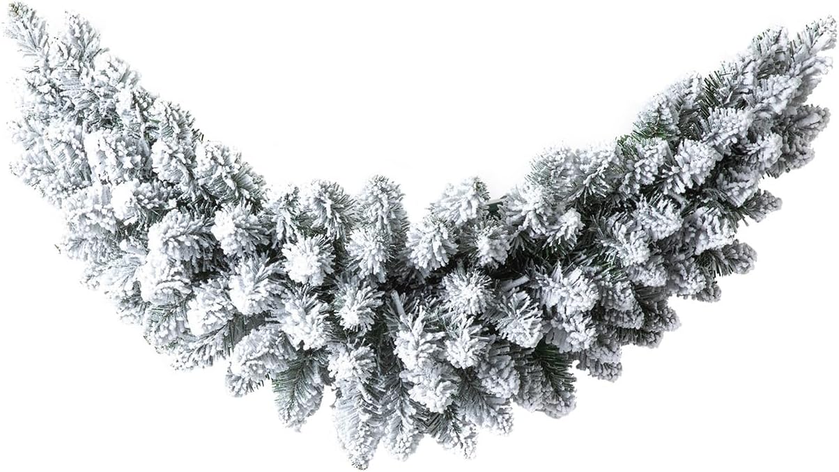 Glitzhome 3ft Pre-Lit Snow Flocked Christmas Swag with 50 Warm White LED Lights Xmas Ornaments for Window Front Door Holiday Indoor & Outdoor Home Christmas Decor