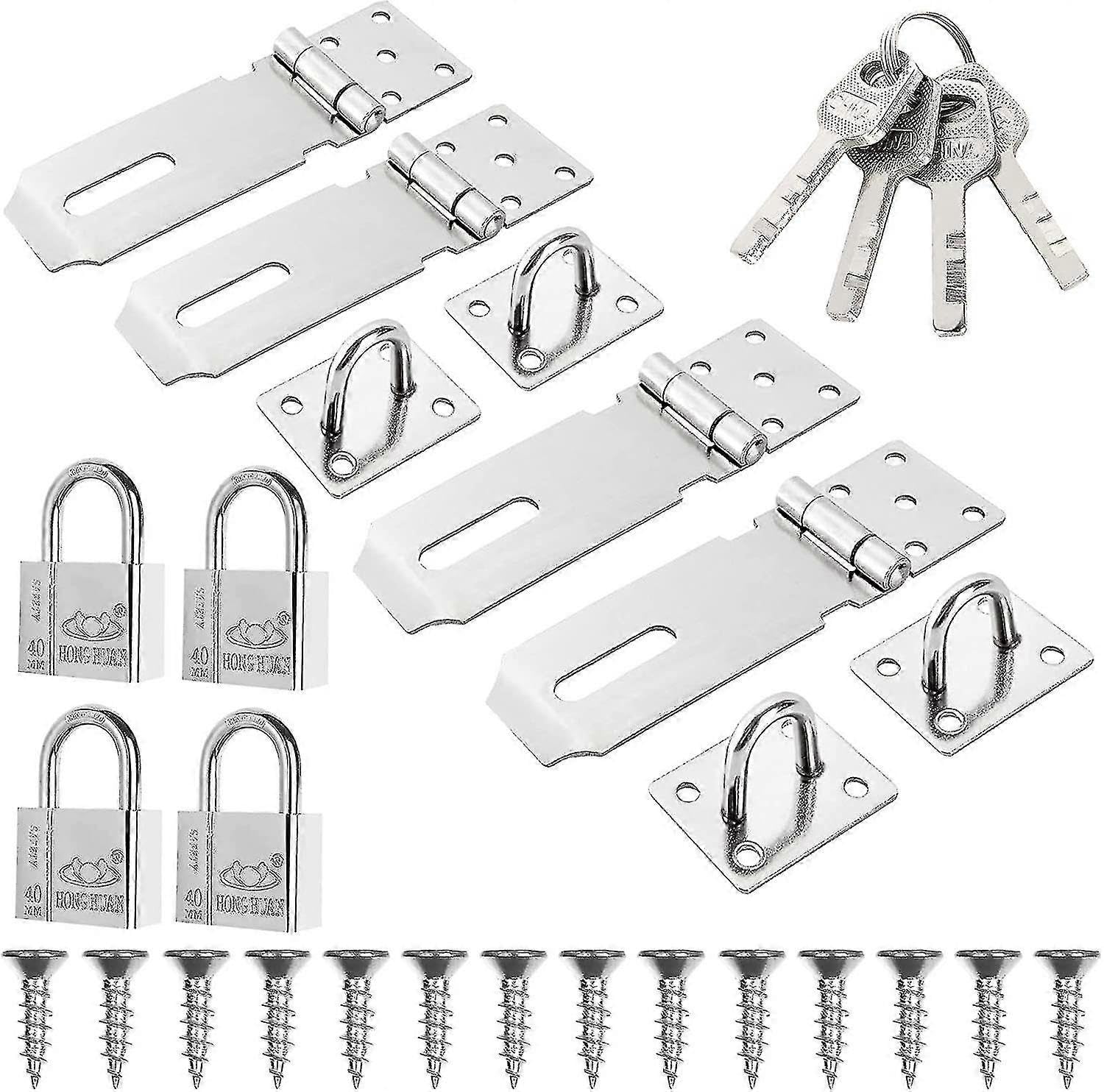 Joyhappst Image Color 4 Sets Door Latch Hasp With Door Pad And Screws, Duty Hasp And Staple With Key, Shed S And For Bed Bath Door Cabine