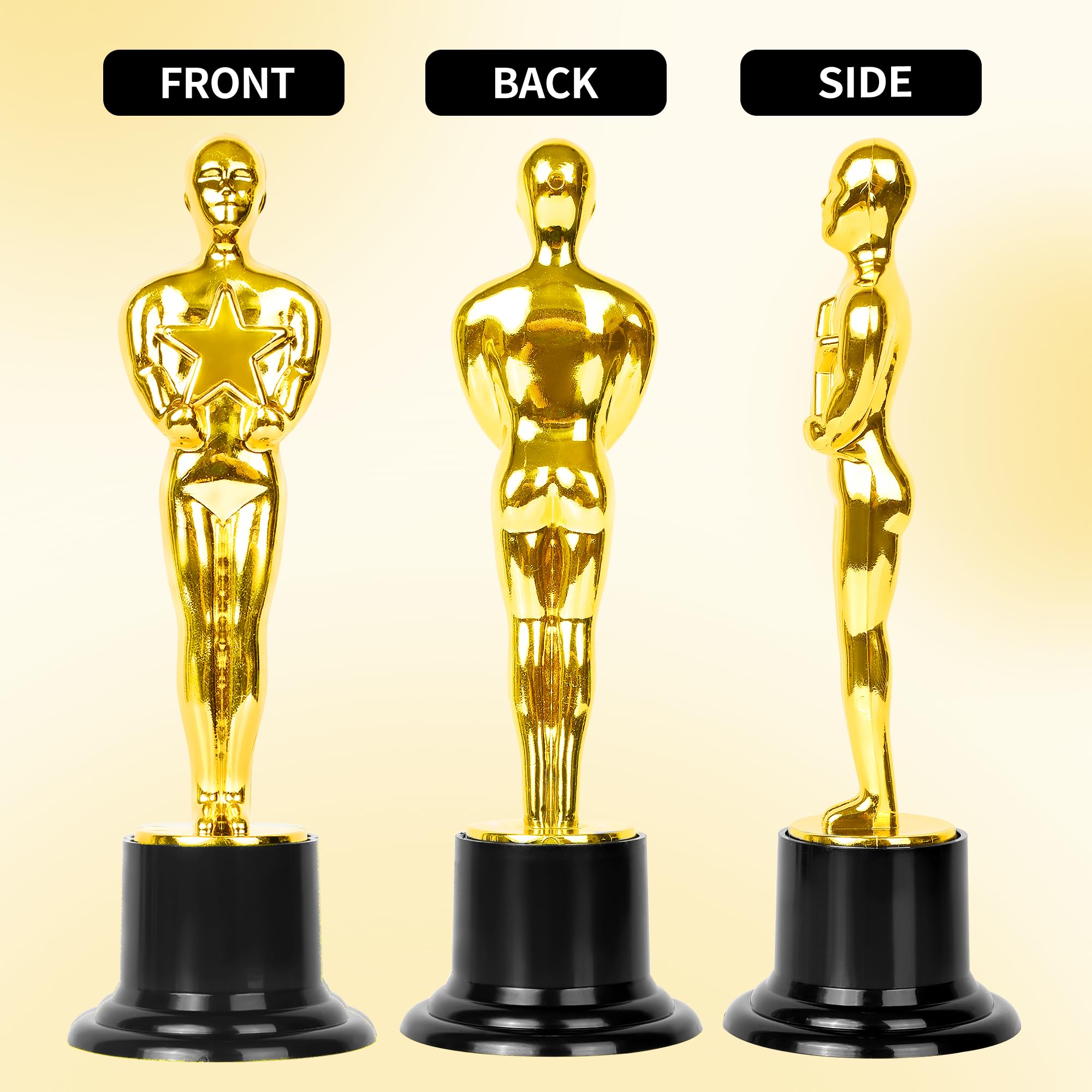 Trofeos Gold Star Award Trofeos, paquete de 12 estatuas doradas de plástico de 6 pulgadas para decoraciones de fiestas, premios de fiesta, premios de juego, recuerdos de fiesta, premios