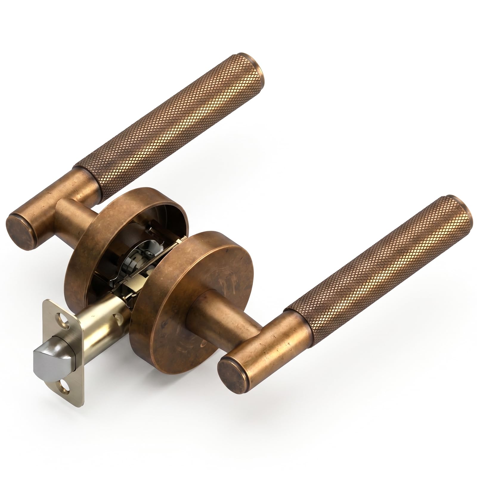 1 Pack Knurled Door Handles Antique Brass Retro Privacy Door Lever