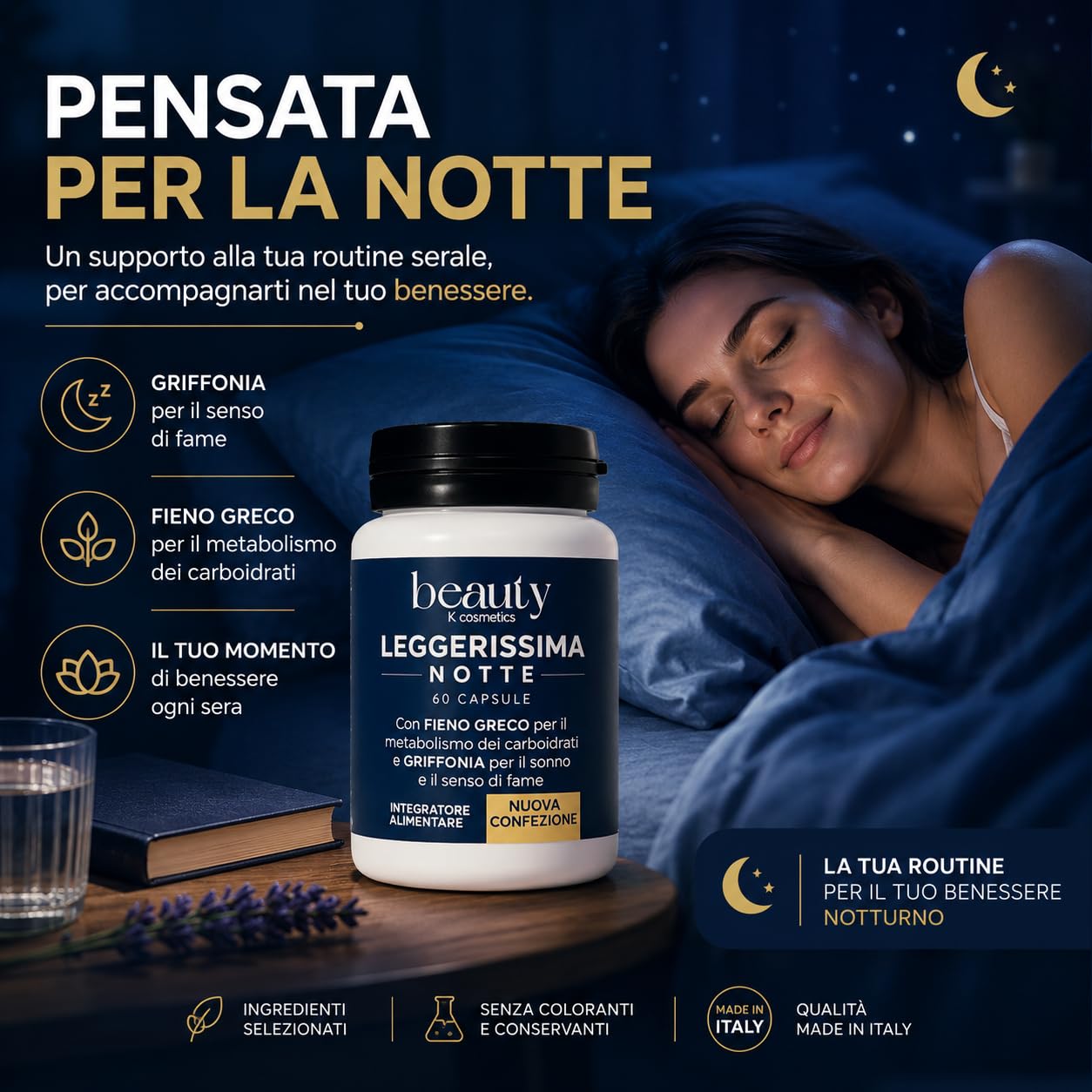 Leggerissima Notte Integratore Alimentare Notturno in Capsule, 180 Capsule | Supporto al Controllo del Peso, Benessere Notturno, Con Griffonia, Fieno Greco e Mate