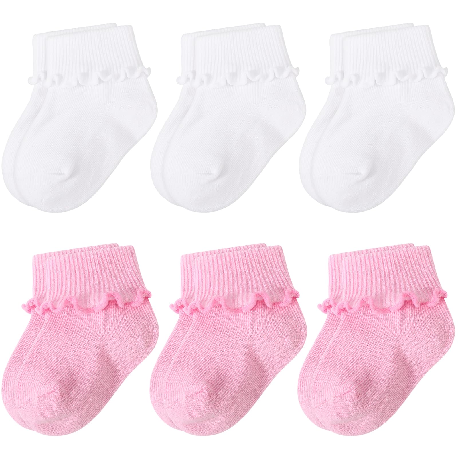 DRESHOW Säugling Rüschen Spitze Socken Baby Mädchen Socken Rutschfeste Schlichte Gerüschte Baby Söckchen Neugeborene Knöchel Kleid Taufe Socken