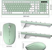 Vista 9 de Combo de teclado y mouse inalámbricos, teclado inalámbrico de tamaño completo y mouse DPI ajustable, receptor USB de 2.4 GHz, teclado y mouse Verde