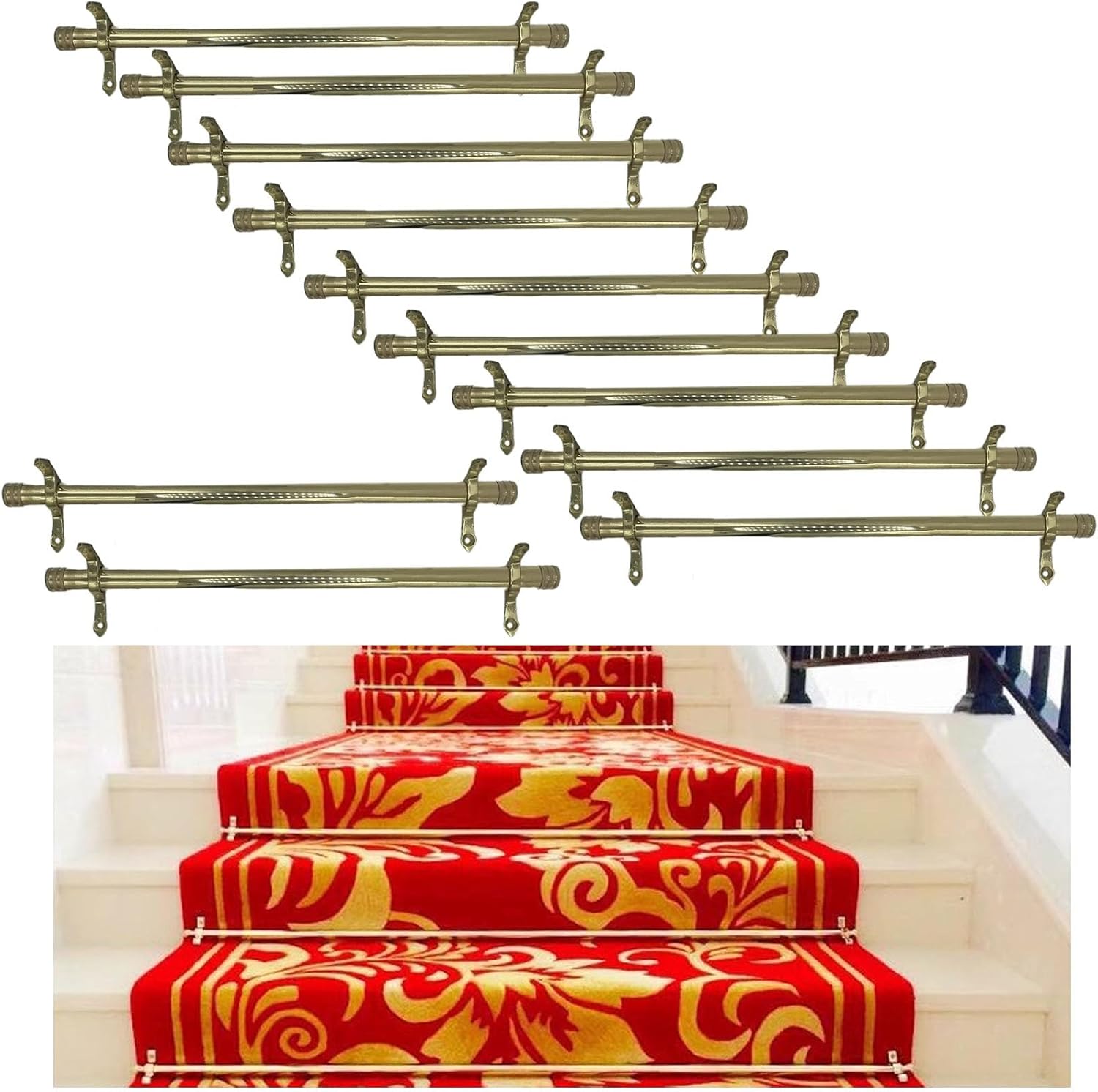 Antique Brass Stair Rods for Carpet - Heavy-Duty Metal Bars for Wooden Steps, 28in/71cm Decorative Staircase Holders (2pc) - Ideal for Stair Runners