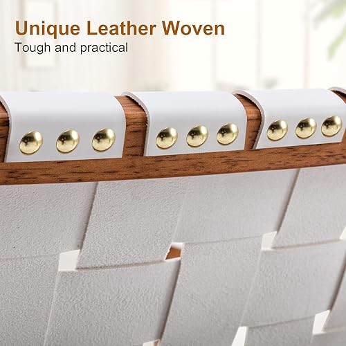 Miniatura 8 de Soohow Juego de 2 sillas decorativas de cuero tejido de coñac escandinavo bajas sillas laterales bohemias de roble de madera de mediados de siglo