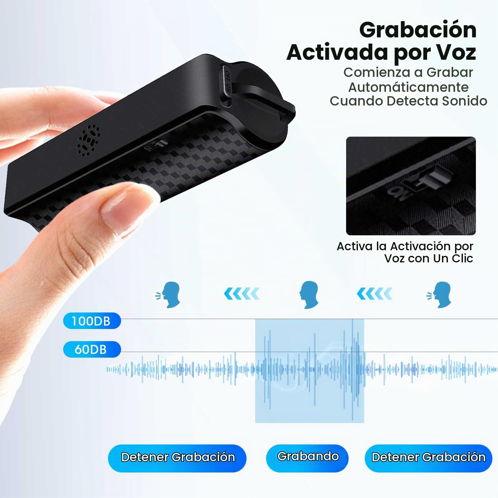 Grabador de voz de 64 GB con imán, grabación continua de 25 días, recargable a través de USB, activación por voz, grabación One Touch, grabadora de voz Mini para reuniones, conferencias y entrevistas