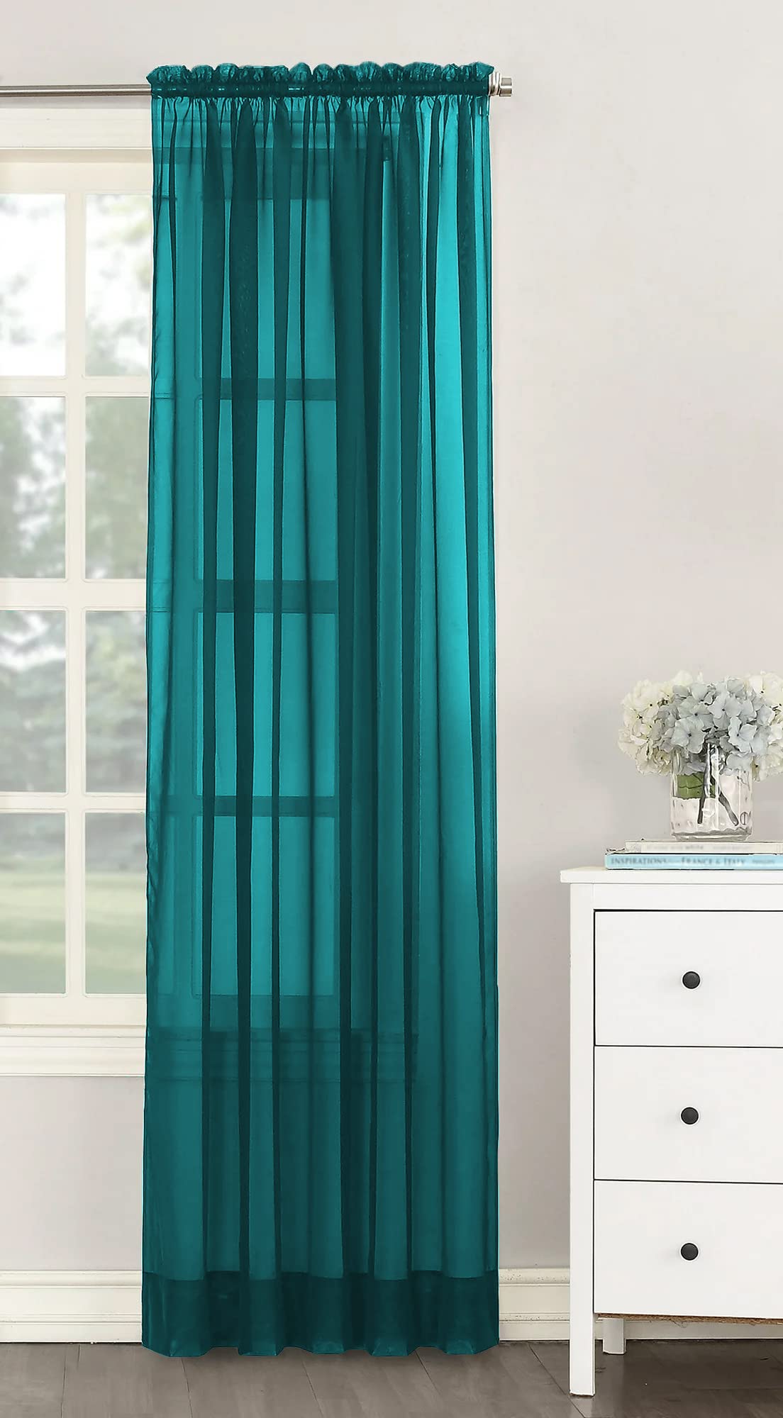 Netcurtainsuk Teal Single Plain Voile Net Curtain Sheer Panels Slot Top Heading (, 140Cm (55'') Wide X 122Cm (48'') Drop) (Hmpvp01)