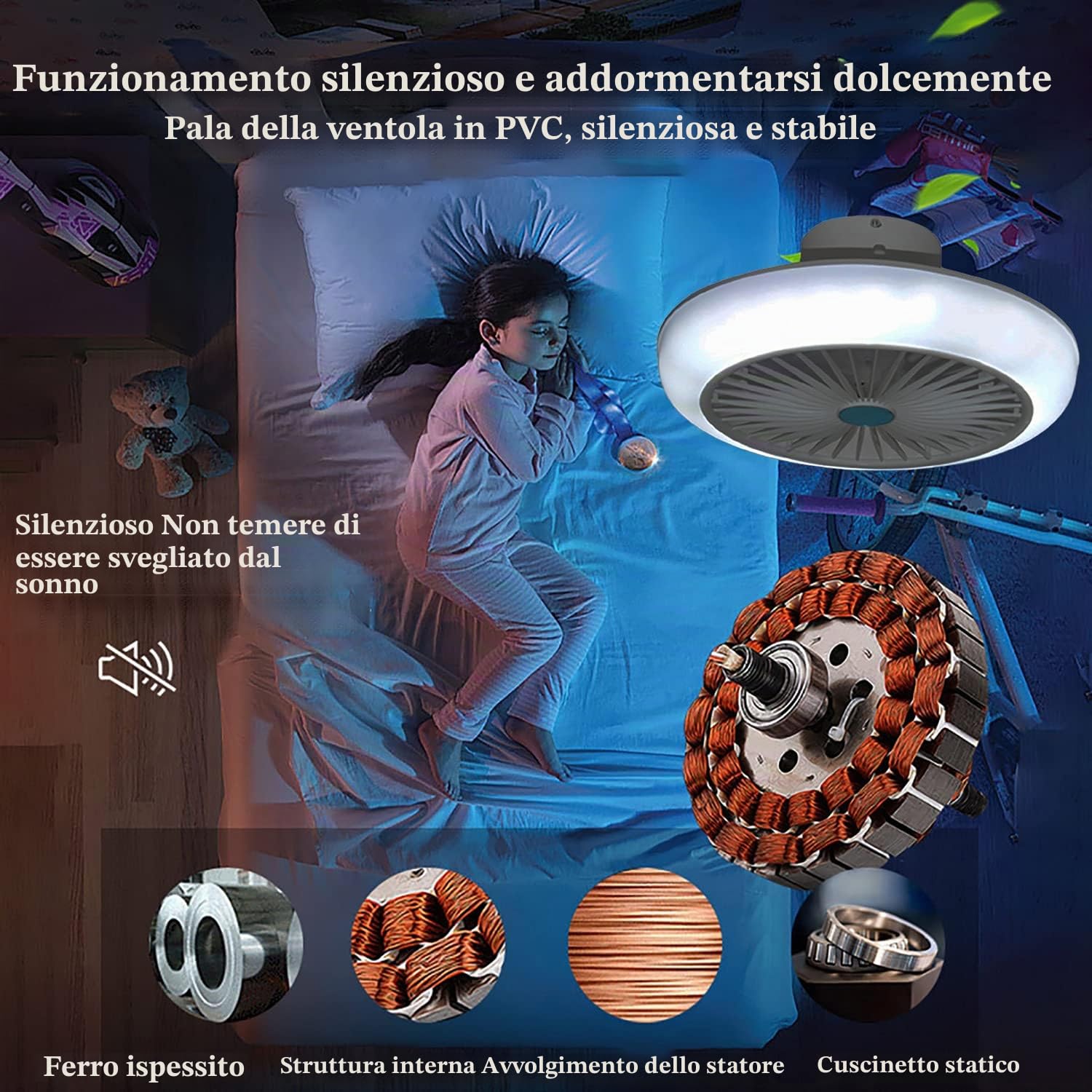 RGB Ventilatore Da Soffitto Con Luce E Telecomando, Ventilatore Soffitto Con Luce Wifi Plafoniera Ventilatore Soffitto E Cassa Bluetooth Lampadario Con Ventilatore Da Soffitto 45CM,A