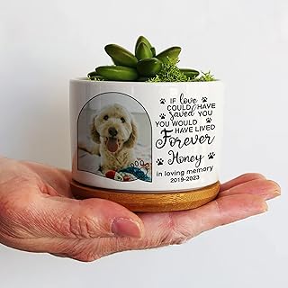 Mallijik Personalized Pet Dog Memorial Plant Pots Pet Remembrance Dog Photo Plant Pot Bedroom Decor Funeral Keepsake Memorial Bereavement Gifts For Loss Of Pet Picture Gifts For Someone Lost Pet