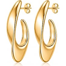 Musment Gold Earrings for Women,14K Gold Plated Chunky Teardrop Hoop Stud Earrings for Sensitive Ears, Hypoallergenic Trendy Statement Jewelry Gift with Box for Daily Wear