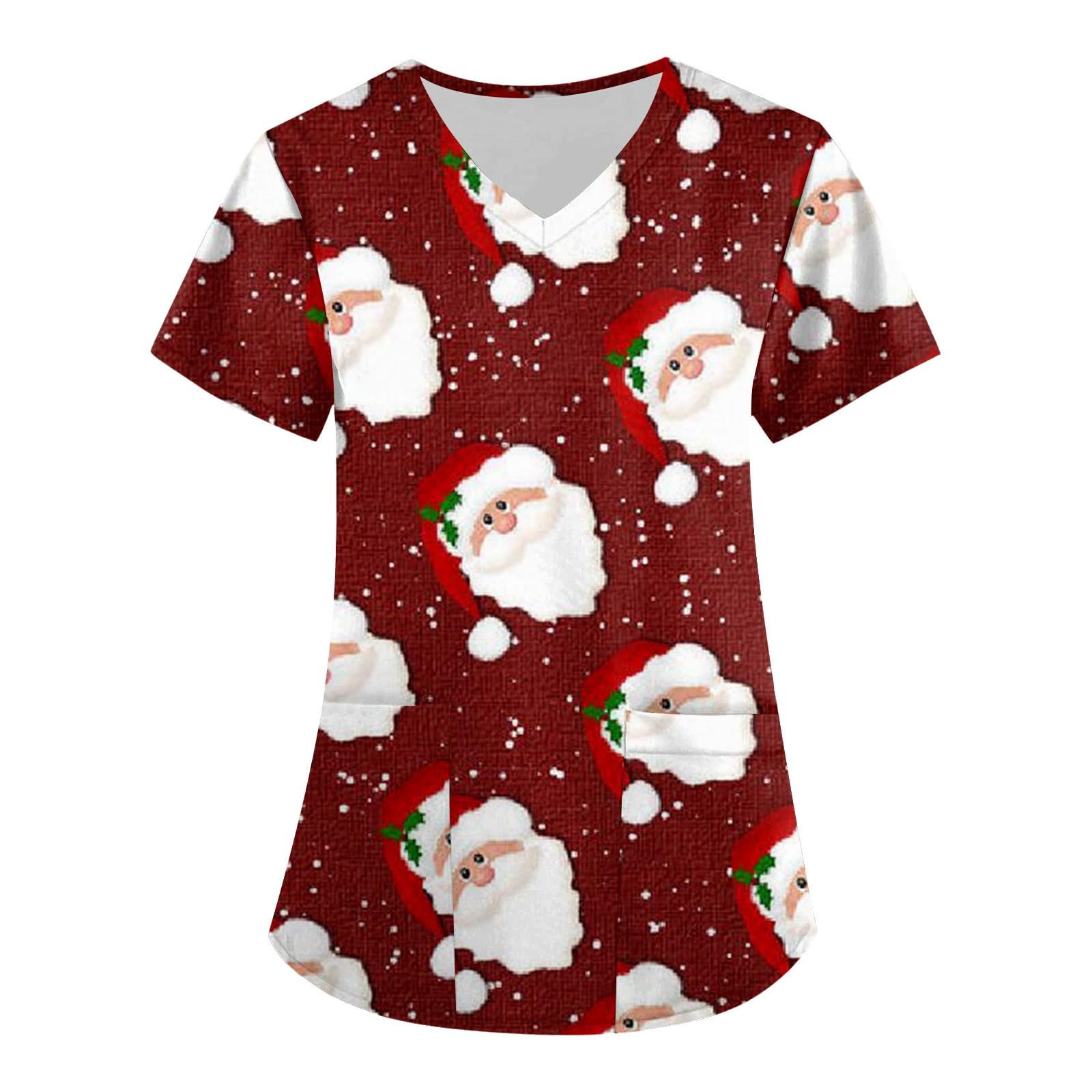 Holiday Scrub Tops 2023 Christmas Printed V Neck Cartoon Pattern Short Sleeve Nursing Tops with Pockets Plus Size